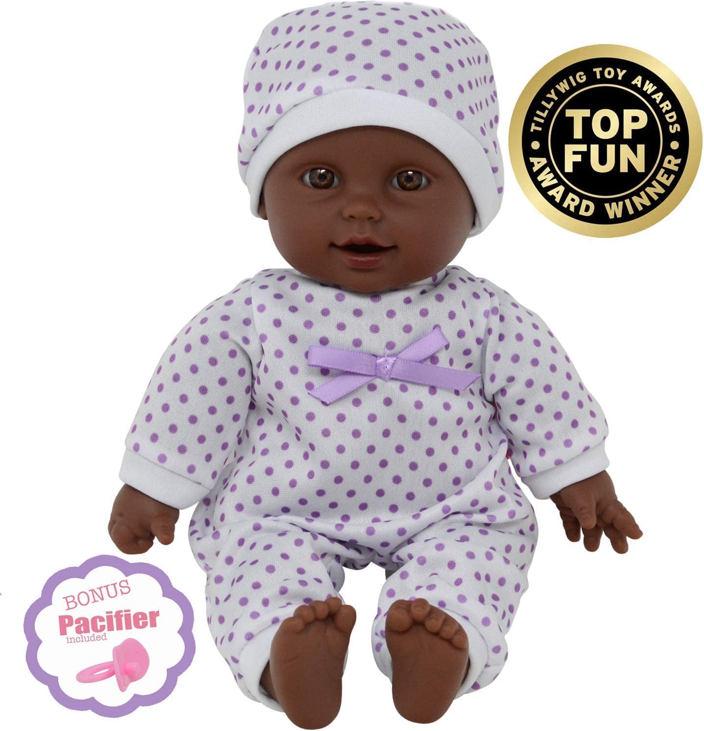 11 Inch Soft Body African American Newborn Baby Doll in Gift Box - Doll Pacifier Included