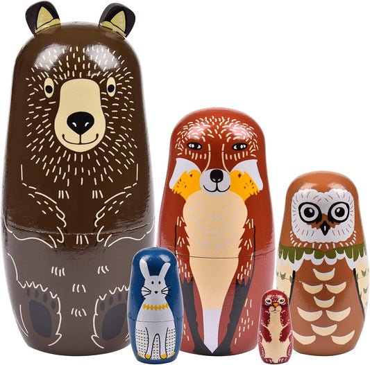 Russian Nesting Dolls Wooden Gift Boxes Birthday Gifts Handmade Painted Matryoshka Nesting Dolls Wedding Decorations Party Decorations Room Decorations (Brown Bear)