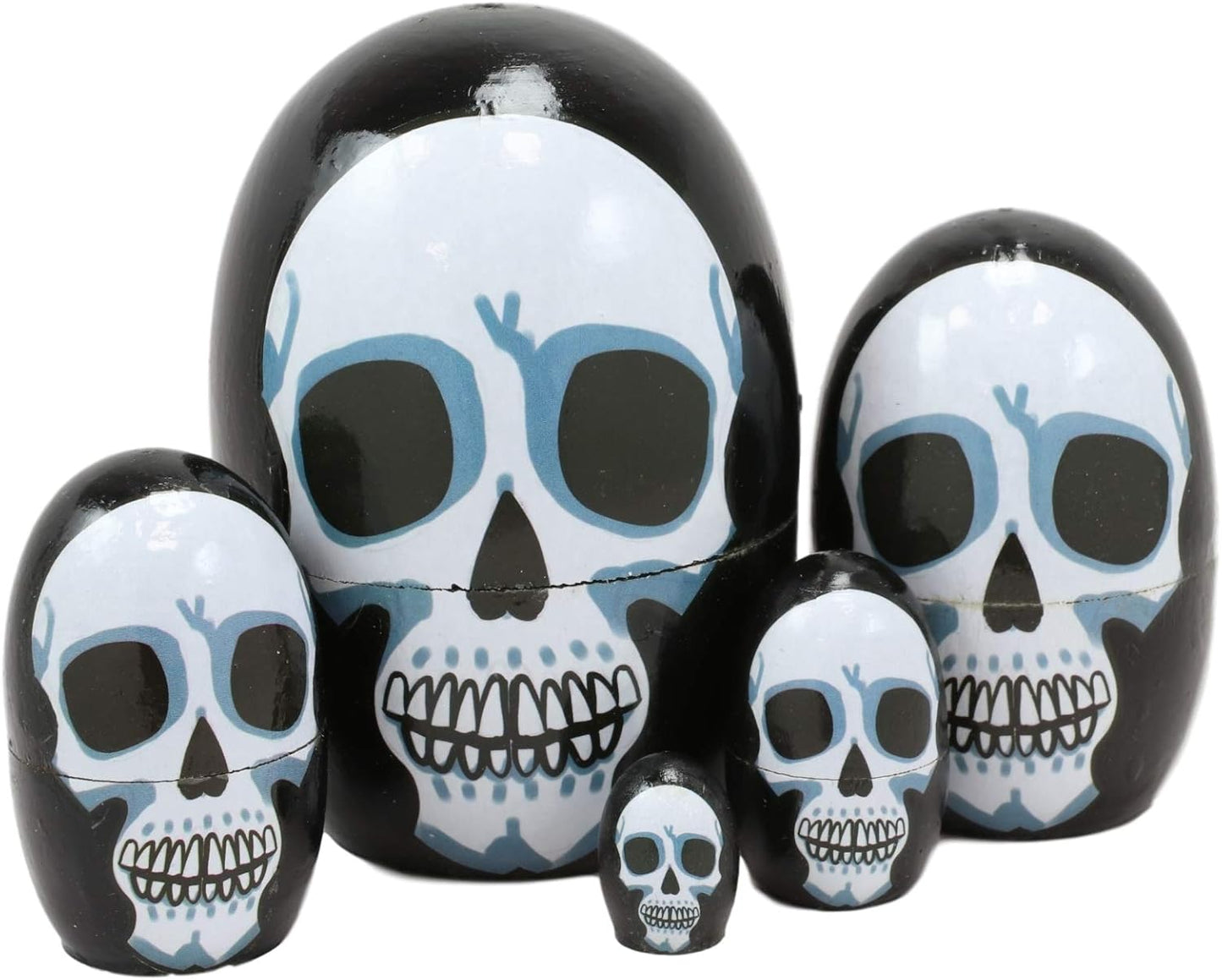 Ebros 5 Piece Set Fantasy Underworld Nesting Dolls Matroyshka Babushka Wooden Figurines 3.75" Tall Ossuary Macabre Halloween Accent Statues (Day of the Dead Skull Face Skeleton Head)