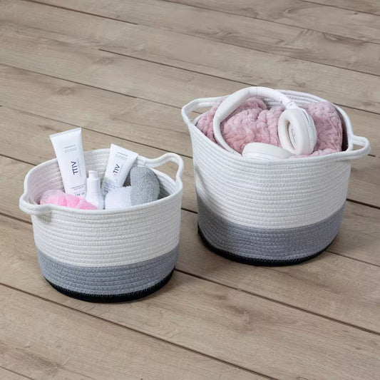 Black Ombre Nesting Cotton Rope Decorative Baskets (Set of 2))