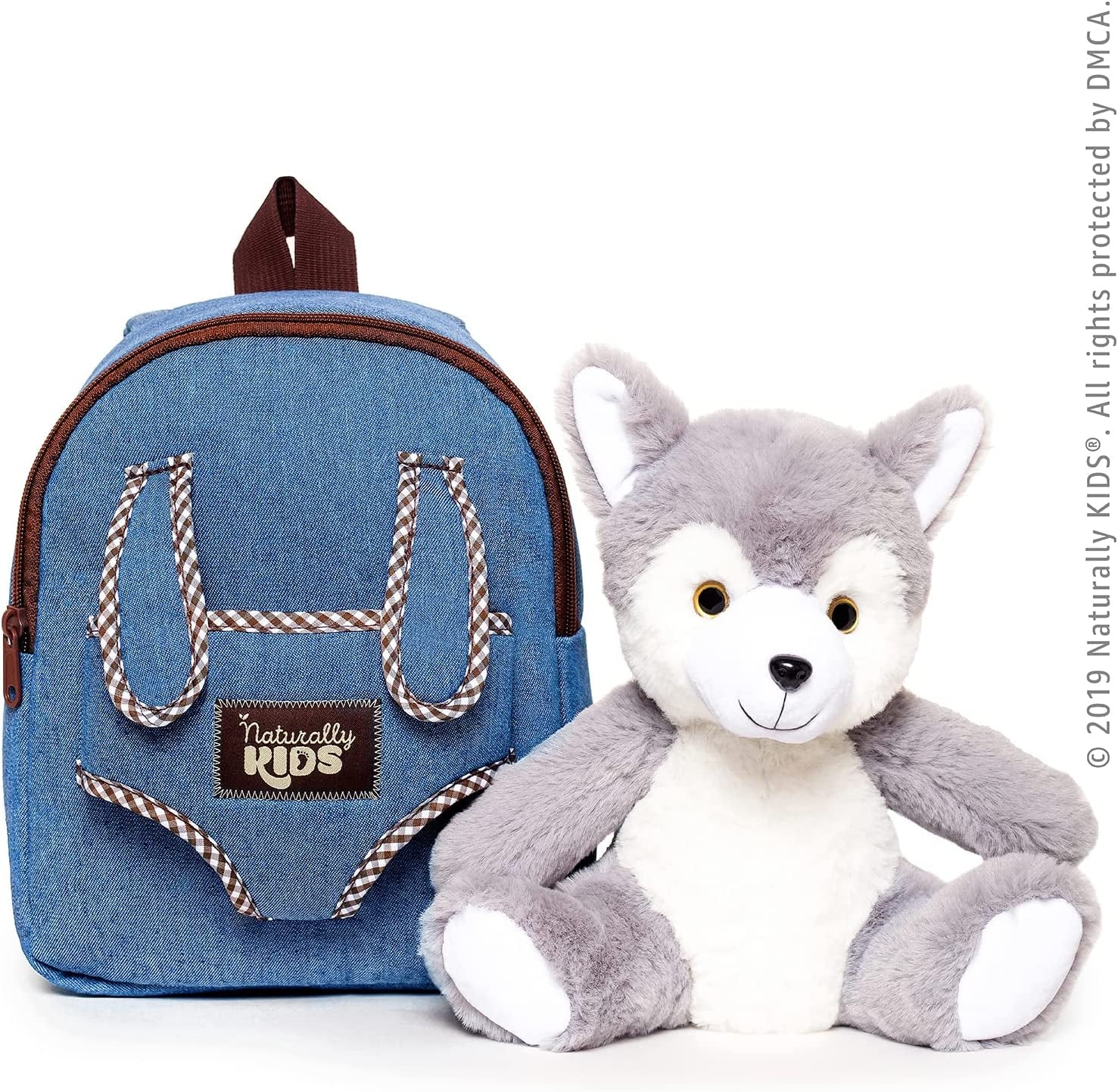 Wolf Backpack, Wolf Toys for Kids 3-5, Wolf Stuffed Animal, Toddler Husky Wolf Gifts for 2 3 4 5 Year Old Girl Boy