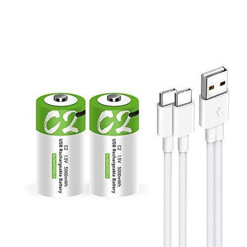 Rechargeable C Batteries 1.5V 5000Mwh USB Lithium Ion - Fast Charge 1200 Cycles