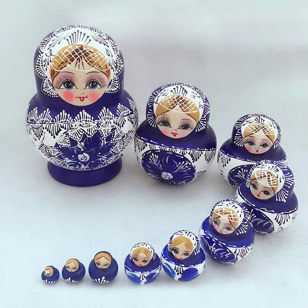 10Pcs/Set Lovely Matryoshka Wooden Dolls Nesting Babushka Russian Hand Paint for Kids Christmas Toys Gifts Dolls for Kids