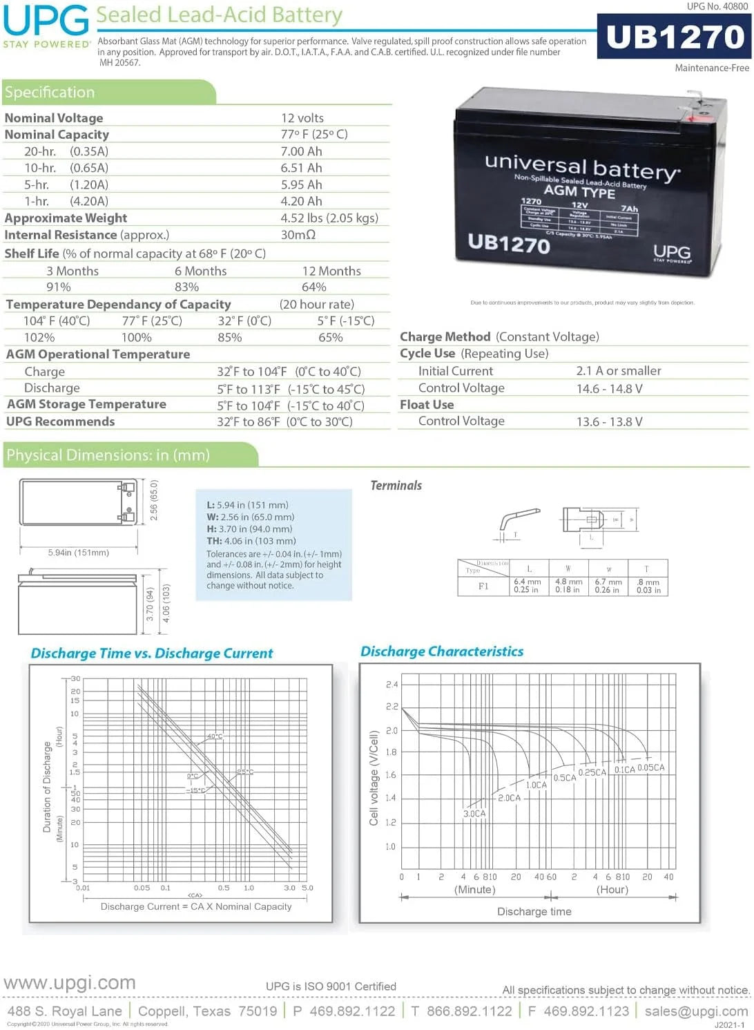 UB1270 SLA 12V Automotive Battery, for Electric Vehicles