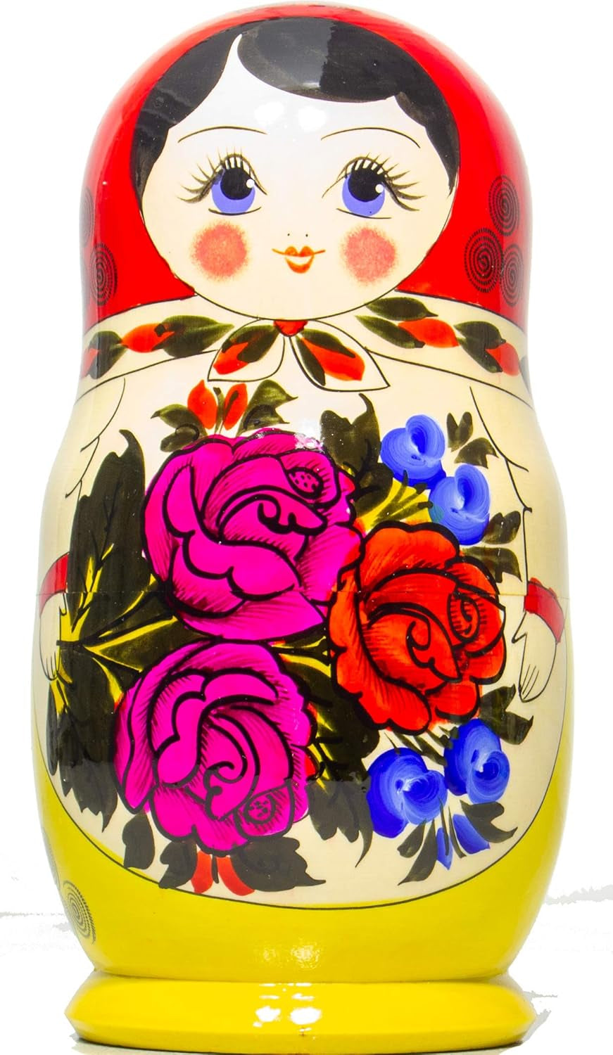 MSNOR Russian Nesting Doll - Semenovo - Hand Painted in Russia - Traditional Matryoshka Babushka (9.5``(7 Dolls in 1) Red-Yellow)