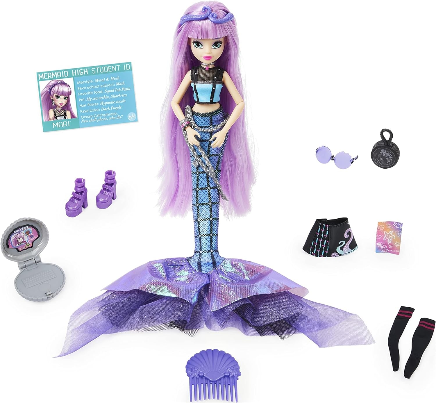 , Mari Deluxe Mermaid Doll & Accessories with Removable Tail, Doll Clothes and Fashion Accessories, Kids Toys for Girls Ages 4 and Up