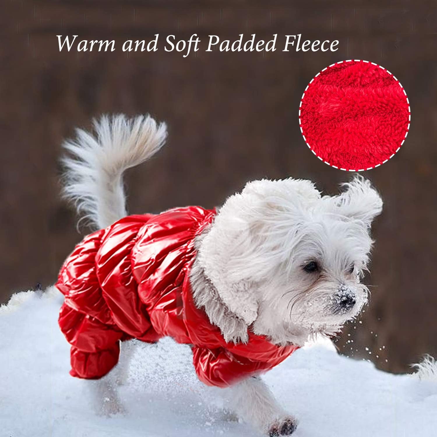 Winter Puppy Dog Coat Waterproof Windproof Dog Clothes Cold Weather Dog Snowsuit Warm Fleece Dog Apparel for Dog Jacket for Small Dogs Red XS