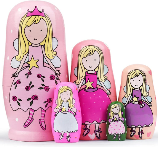 Nesting Dolls Valentines Day Gifts for Kids Birthday Cute Angel Girls Stacking Russian Matryoshka Dolls Toys Set of 5(02 Angel)