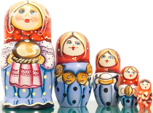 Russian Nesting Doll - Masha - Hand Painted in Russia - 6 Style Variations - Traditional Matryoshka Babushka C (6.75``(5 Dolls in 1), Style G)