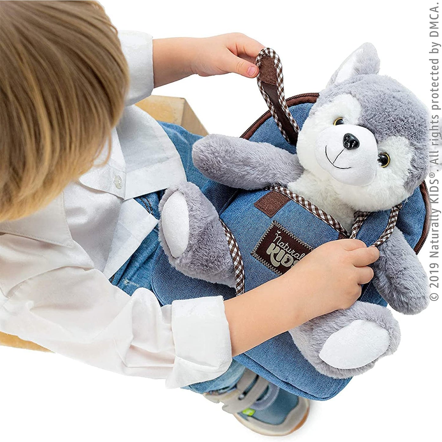 Wolf Backpack, Wolf Toys for Kids 3-5, Wolf Stuffed Animal, Toddler Husky Wolf Gifts for 2 3 4 5 Year Old Girl Boy