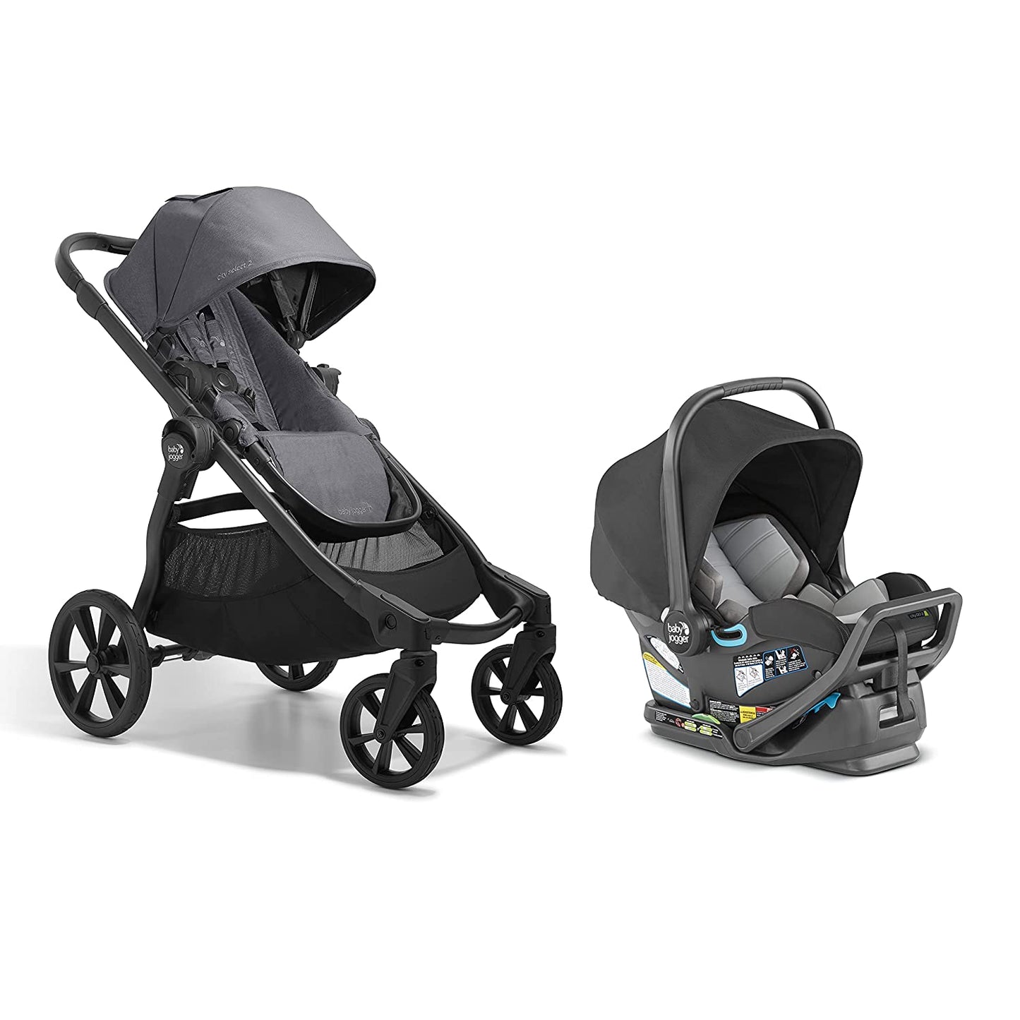 City Select 2 Single-To-Double Modular Travel System, Includes City GO 2 Infant Car Seat, Radiant Slate