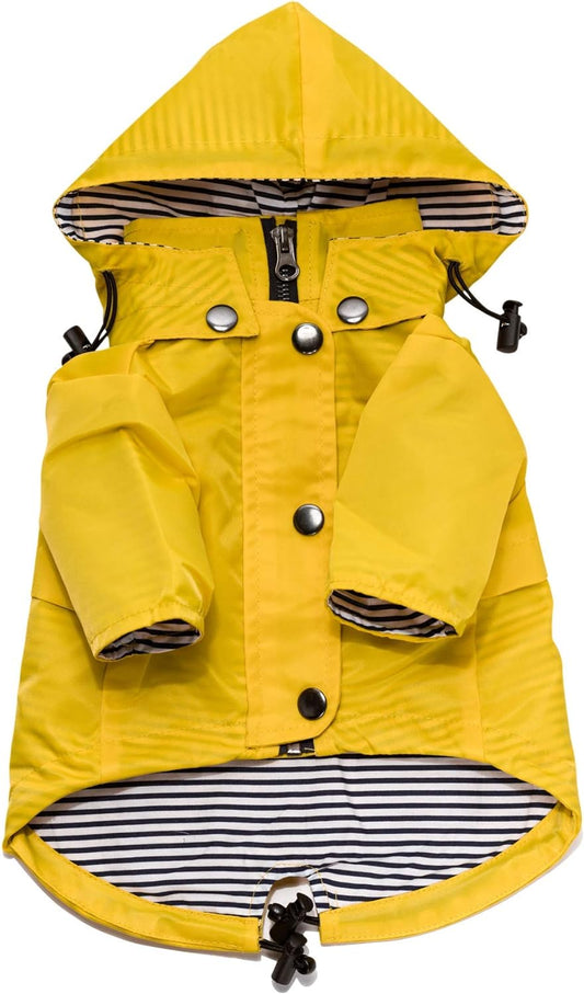 Zip up Dog Raincoats with Reflective Buttons, Pockets, Rain/Water Resistant, Adjustable Drawstring, & Removable Hood - XXS to XXL - Stylish Premium Dog Raincoats (Yellow, Medium)