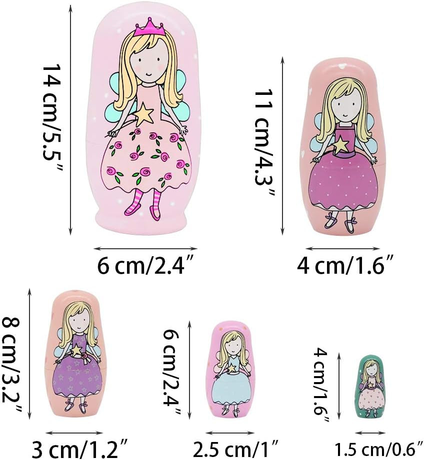 Nesting Dolls Valentines Day Gifts for Kids Birthday Cute Angel Girls Stacking Russian Matryoshka Dolls Toys Set of 5(02 Angel)