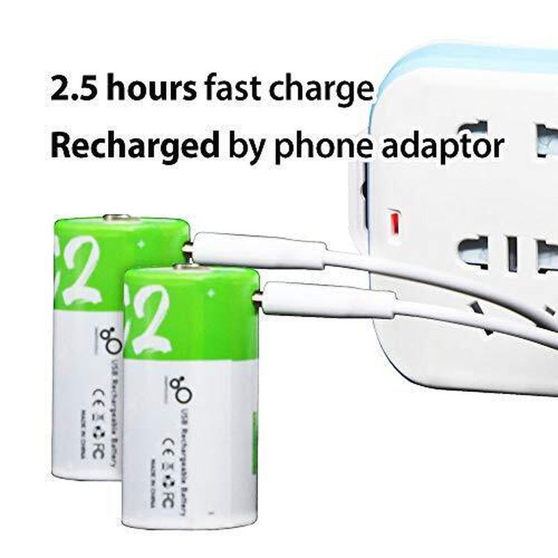 Rechargeable C Batteries 1.5V 5000Mwh USB Lithium Ion - Fast Charge 1200 Cycles