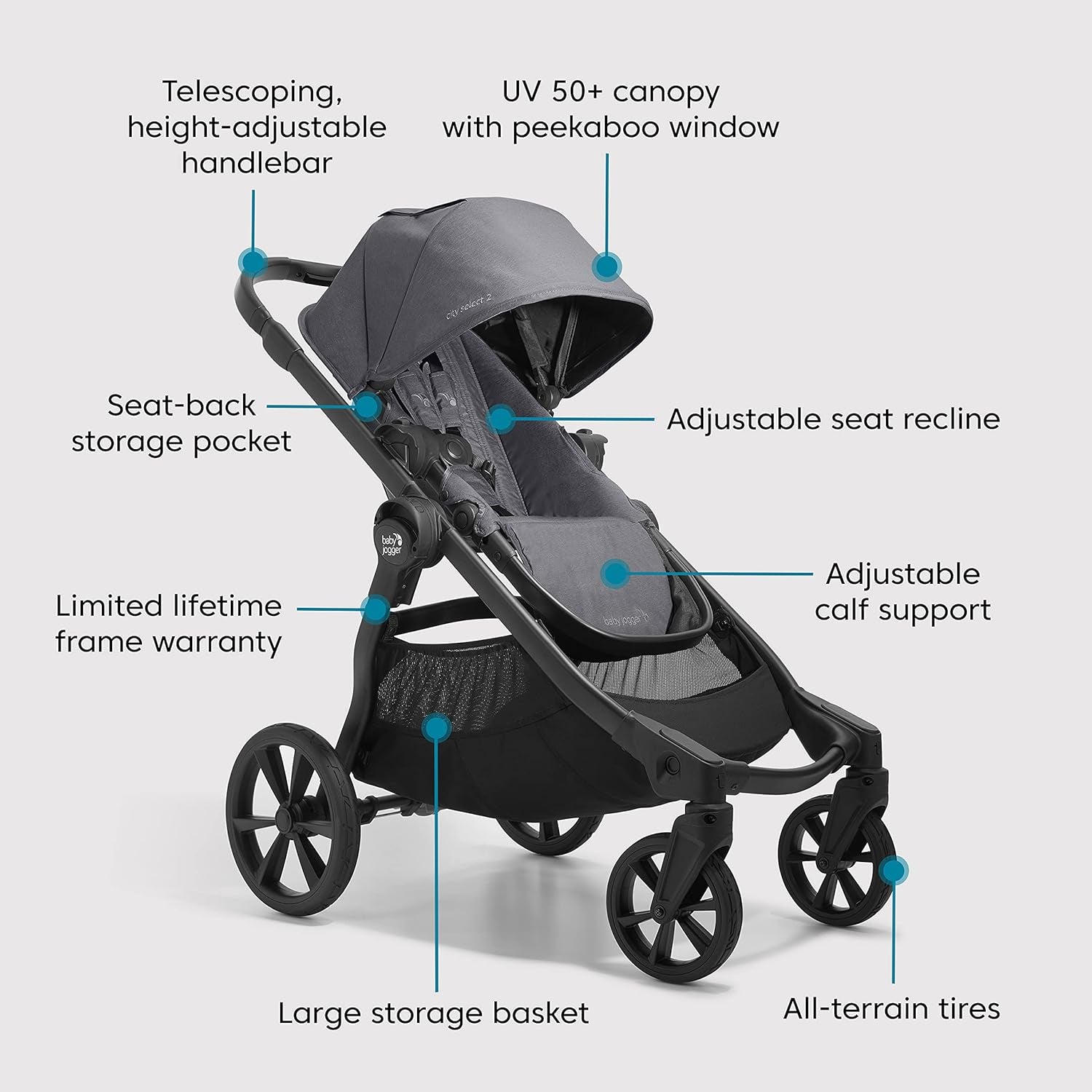 City Select 2 Single-To-Double Modular Travel System, Includes City GO 2 Infant Car Seat, Radiant Slate