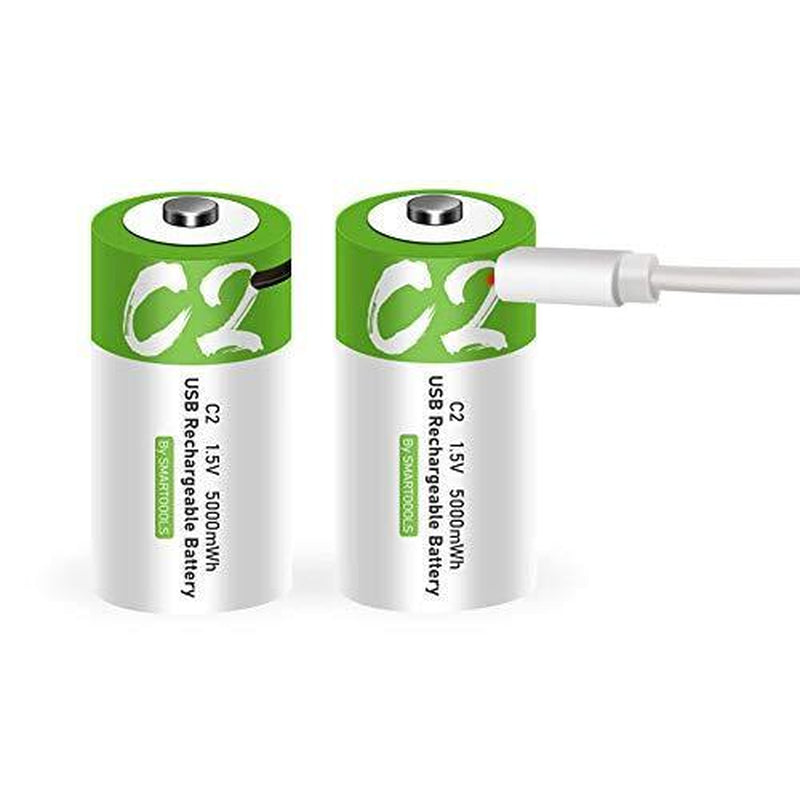 Rechargeable C Batteries 1.5V 5000Mwh USB Lithium Ion - Fast Charge 1200 Cycles