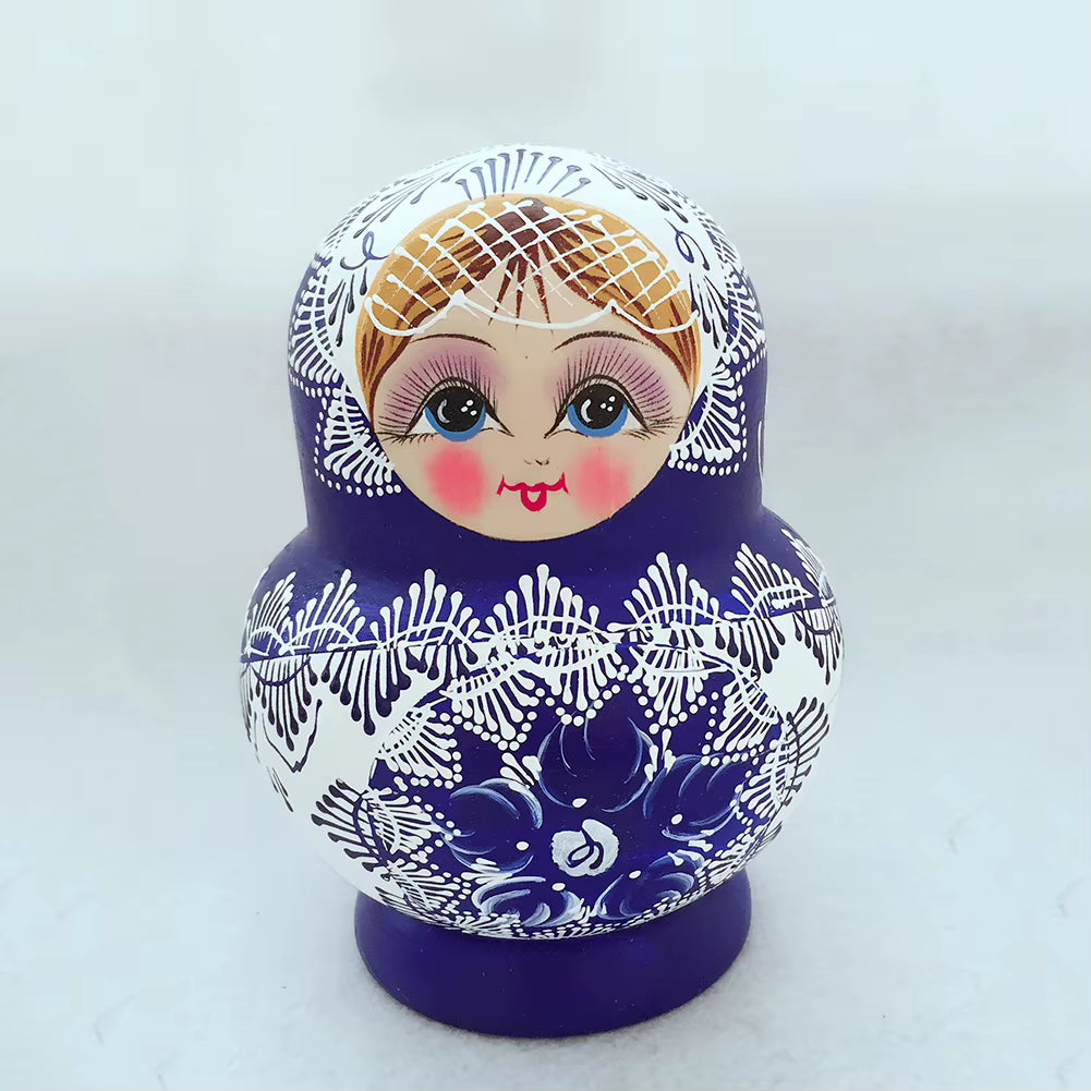 10Pcs/Set Lovely Matryoshka Wooden Dolls Nesting Babushka Russian Hand Paint for Kids Christmas Toys Gifts Dolls for Kids