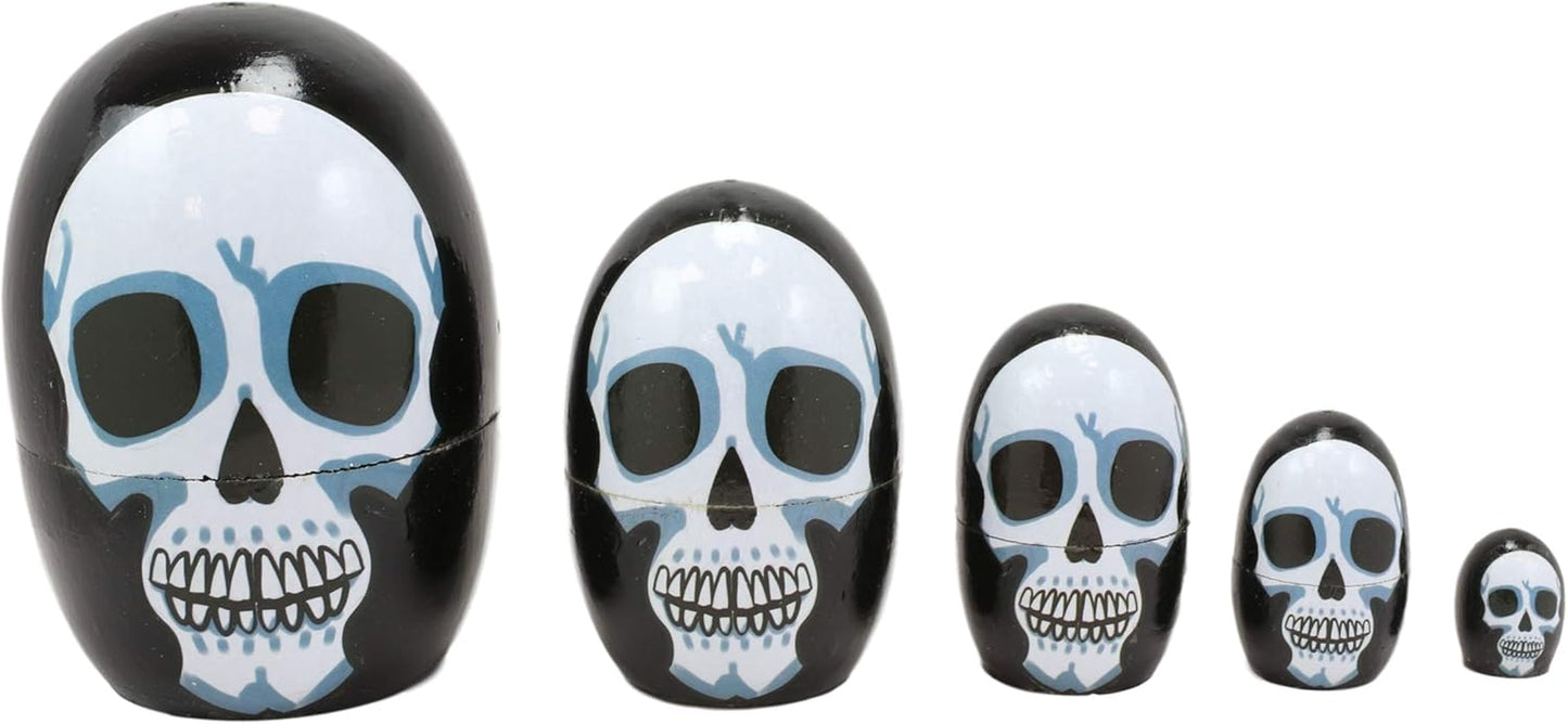 Ebros 5 Piece Set Fantasy Underworld Nesting Dolls Matroyshka Babushka Wooden Figurines 3.75" Tall Ossuary Macabre Halloween Accent Statues (Day of the Dead Skull Face Skeleton Head)