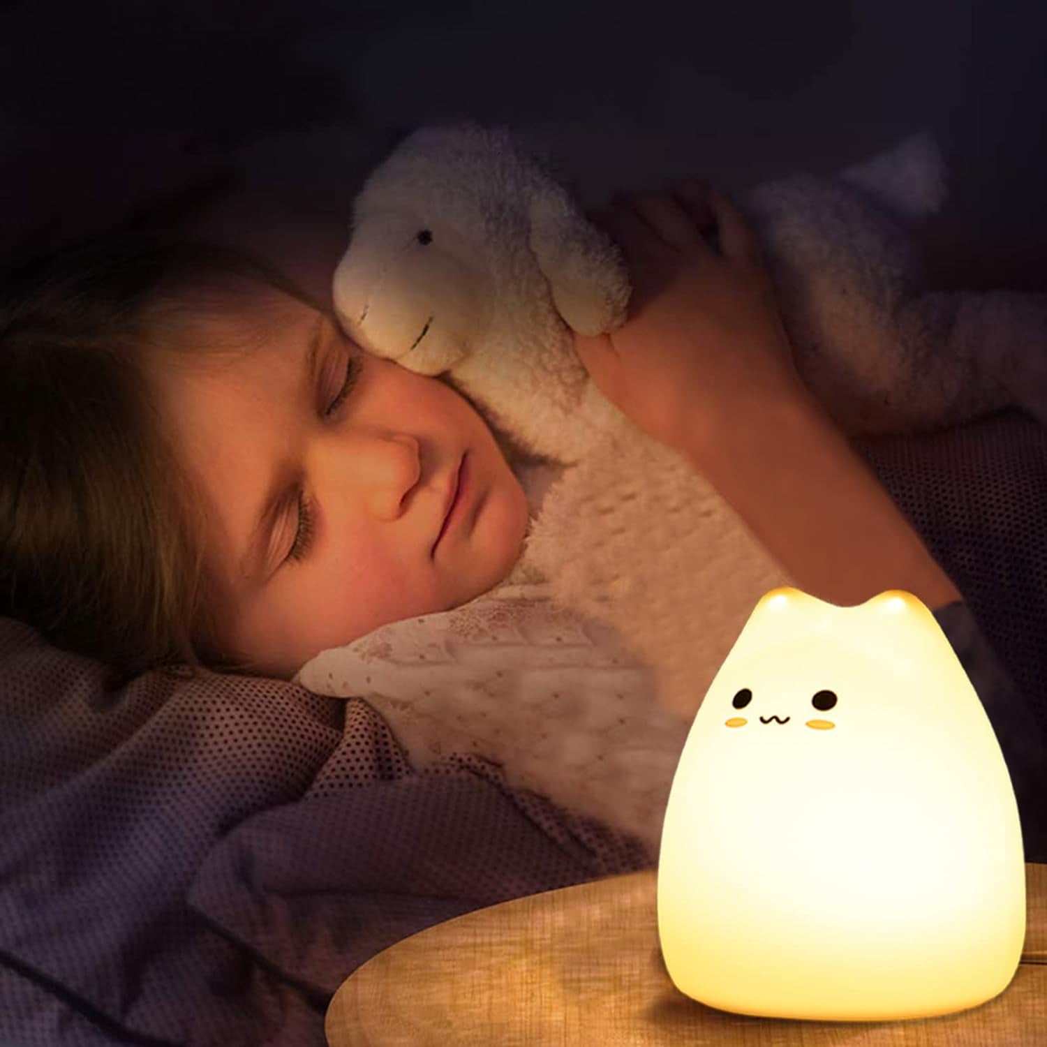 Cat Night Light for Kids,Cute Night Lamp for Nursery,Squishy Silicone Cat Touch Lights Portable, Gift for Birthday and Christmas for Kids Baby Children（M Cat）