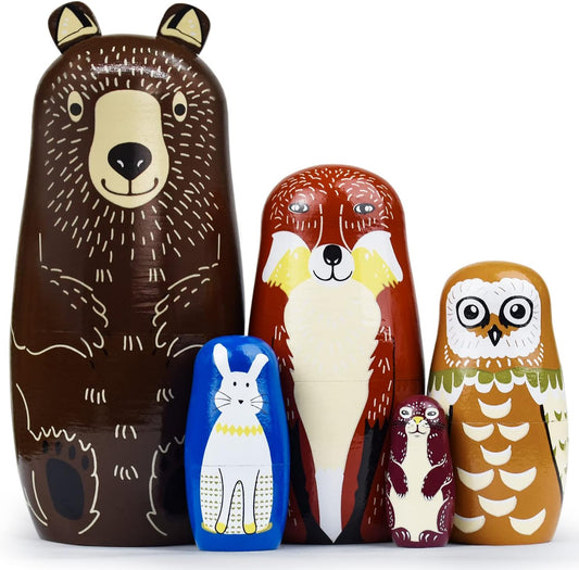 Russian Nesting Dolls Animal Bear Matryoshka Dolls Cute Handmade Wooden Toys Set of 5 for Kids（01 Bear）